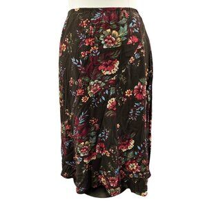 Coldwater Creek Brown Floral A-Line Midi Skirt Lined Romantic Grandmacore